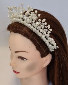 Warm white faux pearl beaded wired women's headband   Ready to ship Handmade Crown, Tiara Bridal, Bride Headpiece, Crown Wedding, Beaded Headband, Pearl Cluster, Wedding Tiara, Bridal Tiara, Headbands For Women