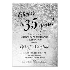 an elegant 30th birthday party card with silver glitter and the words cheers to 30 years