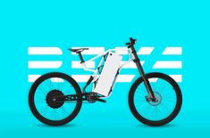 an electric bike is shown on a blue background