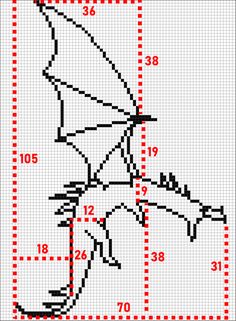 a cross stitch pattern with an image of a bird on it's back and measurements for