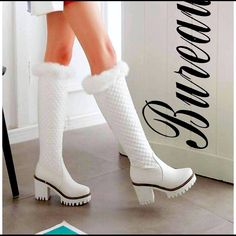 Women’s Beautiful And Comfortable Knee-High Waterproof Boots White Synthetic Winter Boots, White Synthetic Boots For Winter, Chic White Winter Boots, White Waterproof Winter Boots, White Waterproof Boots, White Boots, Waterproof Boots, Water Proof, Winter Rain