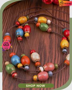 Bohemian Vacation Colorful Beaded Ceramic Necklace Sweater Chain Ethnic Vintage Beach Jewelry Casual Large Beads Jewelry For Festival, Casual Festival Jewelry With Large Beads, Colorful Bohemian Necklaces For Vacation, Colorful Bohemian Necklace For Vacation, Hippie Multicolor Beach Necklaces, Casual Wooden Beads For Festival, Casual Brown Beaded Necklaces With Colorful Beads, Casual Multicolor Jewelry For Festival, Casual Multicolor Festival Jewelry