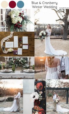 a collage of wedding photos with red, white and blue colors in the background