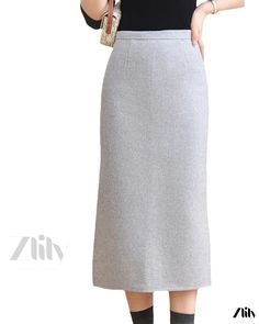 Zlily - Hand-Stitched Dual-Sided Wool Skirt - Midi-Length Woolen Skirt Ankle-length Solid Lined Skirt, Solid Ankle-length Lined Skirt, Solid Color Ankle-length Lined Skirt, Fitted Gray Maxi Skirt With Lined Skirt, Ankle-length Relaxed Lined Skirt, Fitted Ankle-length Skirt, Non-stretch Long Lined Pencil Skirt, Wrap Around Skirt, Skirt Midi