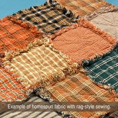 an old patchwork quilt is displayed with the words example of homespun fabric rag - style sewing