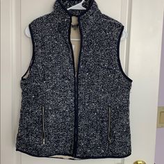 Navy Tweed Vest With Soft Fur Lining. Zipper Pockets. Never Used!! Tweed Vest, Womens Vest, Zipper Pocket, Coats For Women, Blue White, Jackets For Women, Blue And White, Jackets & Coats, Zipper