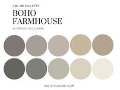 the color palette for boho farmhousee sherylin williams's paint swatches