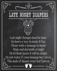 a chalkboard sign that says late night diapers