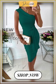 Summer Sexy Diagonal Collar Backless Sleeveless Party Dress Ladies Elegant Solid Lace Up Body Dress Fashion Office Women Dresses Sleeveless Party Dress, Office Women, Fashion Office, Body Dress, Style Office, Party Dresses For Women, Event Dresses, Office Ladies, Women Dresses