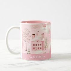 a pink mug with the name samantha on it