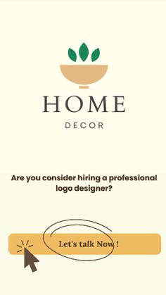 the home decor logo with an arrow pointing up to it's right hand side