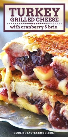 turkey grilled cheese with cranberry and brie on a panini plate