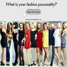 a group of women standing next to each other in different dresses and heels, with the caption what is your fashion personality?