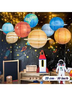 Multicolor  Collar  Paper   Embellished   Event & Party Supplies Planets Birthday Decoration, Three Space Birthday, Planets Party Decorations, Planet Hanging Decor, Galaxy Theme Decor, 3rd Birthday Party Space Theme, Astronaut Birthday Party Decorations, Astronaut Bday Party, Night Sky Party Theme