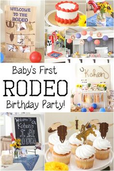 a baby's first rodeo birthday party with cupcakes, cake and decorations