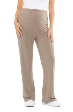 These ribbed pants cut in a straight-leg silhouette are so supersoft and stretchy that you'll want to wear them through your pregnancy and beyond. Pull-on style 78% polyester, 18% viscose, 4% elastane Machine wash, dry flat Imported Maternity Straight Leg Bottoms, Maternity Stretch Bottoms, Comfortable Ribbed Pants, Comfortable Solid Color Ribbed Pants, Ribbed Stretch Straight Leg Bottoms, Comfortable Stretch Ribbed Pants, Stretch Ribbed Wide-leg Pants, Stretch Maternity Pants Casual Style, Casual Maternity Stretch Pants