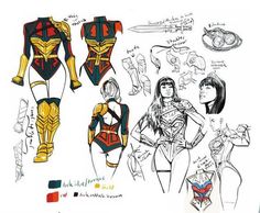 the concept art for person's costume is shown in this drawing, and it appears to have been created by comic book character