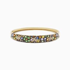 Effy Watercolors 14K Yellow Gold Multi Sapphire & Diamond Bangle, 7.89 TCW Multicolor Multi-stone 14k Gold Bracelets, Fine Jewelry Multicolor Wedding Bracelet, Multicolor Fine Jewelry Bracelet For Wedding, Elegant Multicolor Gold Bangle Bracelet, Multicolor Bangle Bracelets For Anniversary, Multicolor 14k Gold Bracelets For Formal Occasions, Multicolor Multi-stone Round Diamond Bracelet, Multicolor Multi-stone Diamond Bracelet, Multi Sapphire