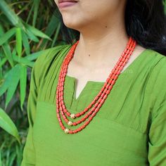 Buy Customizable Coral Layers Necklace With Gold Accent online on Etsy India. Shop for handmade, vintage and unique Beaded Necklaces items from ZivarCreations online on Etsy South Jewellery, Red Coral Jewellery, Coral Jewelry Set, Coral Colour, Jewellery Necklaces, Indian Jewellery Design Earrings