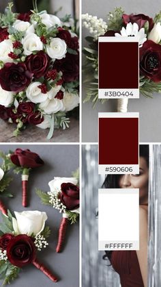 red and white wedding bouquets with greenery, roses, and other things to choose from