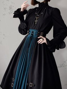 A corset skirt with a gothic feel. Peacock blue and black contrast is attractive.  The waist corset design makes your legs look slim and long.  Pair with a black top for a more mysterious look.     <Size>            skirt     small size     Total length: 78cm   Waist: 62-72cm      medium size     Total length: 78cm   Waist: 66-76cm      L size     Total length: 78cm   Waist: 70-80cm      XL size     Total length: 78cm   Waist: 74-84cm      XXL size     Total length: 78cm   Waist: 78-88cm              <Material>     polyester   cotton        <model wearing>     wearing size     small size      model dimensions     Height: 165cm   Bust: 80cm   Waist: 62cm           <Others>     The wearing photo is wearing a pannier. Ropa Upcycling, Corset Design, Corset Skirt, Waist Corset, Old Fashion Dresses, Clothing Design Sketches, Military Uniforms, Mode Inspo, Peacock Blue