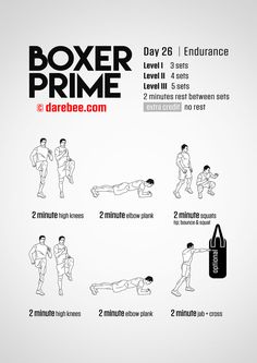 an exercise poster with instructions to do the boxer prime workout for men and women