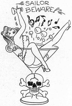 a black and white drawing of a woman on top of a martini