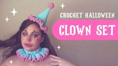 a woman wearing a crochet halloween clown set