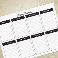 a printable weekly planner is shown on a piece of paper