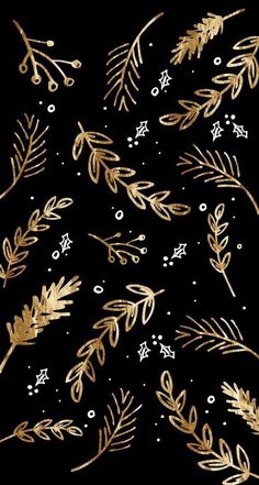 gold leaves and snowflakes on a black background