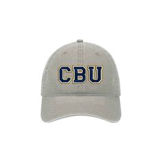 "California Baptist University Cap - CBU Lancers Cotton Twill Hat Beach Washed cotton twill hat with CBU or Lancers logo across the front. Our popular pigment dyed garment washed cap has a lived-in look with a soft crown lining. Great for all year round. Low Fitting - Unstructured 6 Panel Cap 6 Sewn Eyelets Pre Curved Visor 4 Rows Stitching on Visor Matching Fabric Under Visor Metal Press Buckle Size: OSFM - Adult (58cm/22.8\") This is an Officially Licensed Product. ORDERING Please enter any sp California Baptist University, College Merch, Chi Omega Sorority, Delta Chi, Sorority Letters, High School Graduation Gifts, 6 Panel Cap, Kappa Delta, Collared Sweatshirt