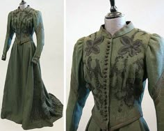 A moss green wool walking suit, ca. 1890. Kerry Taylor Auctions/Invaluable Abraham Van Helsing, Edwardian Gowns, 19th Century Women, Bram Stoker's Dracula, Van Helsing, Historical Dress