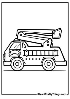 a black and white drawing of a fire truck