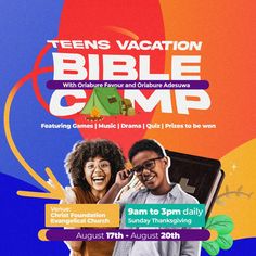 Bible Camp for teens poster Teen Vacation, Events Poster, Bible Camp, Carousel Design, Pearl Diy, Facebook Frame, Custom Flyers