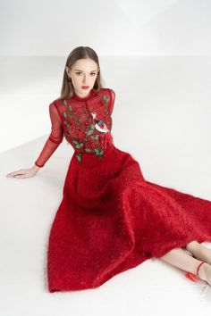 Lena A-line Flower Applique Silk Ankle Length Dress | MEAN BLVD Festive A-line Dress With Floral Embroidery, Elegant Embroidered A-line Evening Dress, Elegant Embroidered A-line Maxi Dress, Elegant Ankle-length Evening Dress, Ankle-length Evening Dress, Floral Embellished A-line Midi Dress, A-line Evening Dress With Floral Embroidery For Party, Elegant Fitted Ankle-length Dress, Fitted Ankle-length Evening Dress