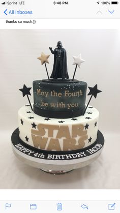 a star wars themed birthday cake with the words may the fourth be with you