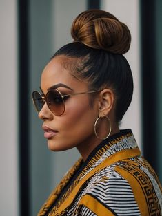 41 Sleek Bun Hairstyles for Black Women: A Style Guide Lower Bun Hairstyles Black Women, Pretty Bun Hairstyles For Black Women, Cute Slick Ponytails For Black Women, Hair Buns Black Women, High Bun Hairstyles For Black Women Natural Sleek Updo, Natural Hairstyle With Scarf, Black Hair Styles Weave, Sweatproof Hairstyles, Sleek Back Hairstyles Black Women