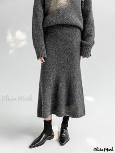 Olivia Mark - Co-line Winter Thickened High-Waisted Camel Hair Fish Tail Hem Midi Skirt Camel Outfit, Brown Maxi Skirts, Mesh Maxi Skirt, Cashmere Outfits, Midi Flare Skirt, Wool Pencil Skirt, Wrap Around Skirt, Fish Tail, Half Skirt