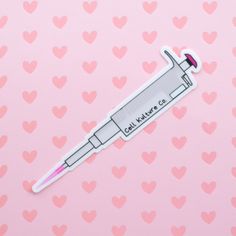 an iv sticker on a pink background with hearts