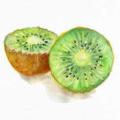 a watercolor painting of two kiwis cut in half