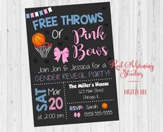 Basketball Or Bows Gender Reveal, Reveal Gender Party, Bows Gender Reveal, Bow Invitation, Bow Gender Reveal, Pregnancy Gender Reveal, Gender Reveal Party Theme