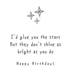 two stars with the words happy birthday written in black ink on white paper, next to each other