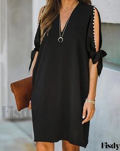 Fisdy - Elegante Vestido Casual de Cuentas con Diseño de Hombros Fríos Black Bodycon Dress Casual, Bodycon Dress Casual, Plus Size Kleidung, Black Bodycon Dress, Vestido Casual, Loose Dress, Casual Summer Dresses, Plus Size Casual, Types Of Skirts