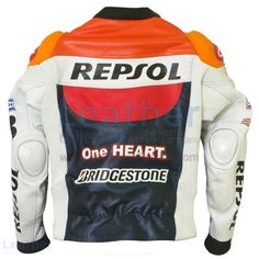 Avail this repsol racing jacket designed from the suit worn by Dani Pedrosa for Honda Repsol One Heart 2011 in all the sizes of USA and UK standards. Available at a special discount for a limited time. Produced using the best techniques and consisting of world-class material. White Long Sleeve Sporty Biker Jacket, White Sporty Long Sleeve Biker Jacket, White Sporty Biker Jacket With Long Sleeves, White Long Sleeve Biker Jacket For Motorcycling, Bike Jacket, Racing Jacket, Embroidered Heart, Leather Blazer, Jacket Design