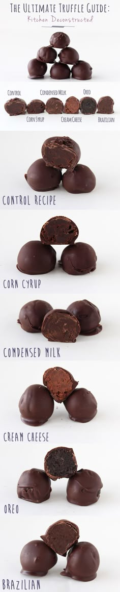 chocolate cookies are arranged in rows and labeled with the names on each cookie, along with their corresponding ingredients