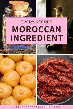 different types of moroccan ingredients with text overlay