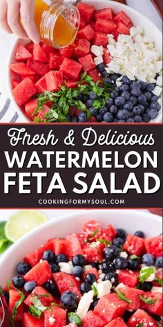 fresh and delicious watermelon feta salad with blueberries