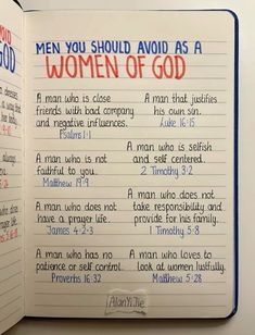 an open book with writing on it that says men you should avoid as a women of god