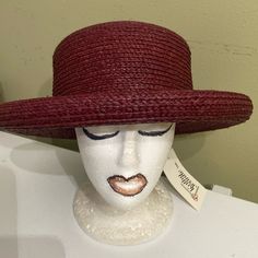 Really Cute Nwt Natural Straw Hat By Kathy Jeanne. Burgundy Color. See Pics And Please Take Time To Look At All Of The Hats In My Collection. Burgundy Wide Brim Hat For Summer, Burgundy Summer Hat With Curved Brim, Summer Burgundy Hat With Curved Brim, Burgundy Curved Brim Summer Hat, Summer Burgundy Curved Brim Hat, Red Wide Brim Fitted Straw Hat, Red Vintage Hat For Vacation, Vintage Red Hat For Vacation, Red Fitted Wide Brim Straw Hat