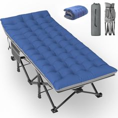 an inflatable bed is set up with accessories